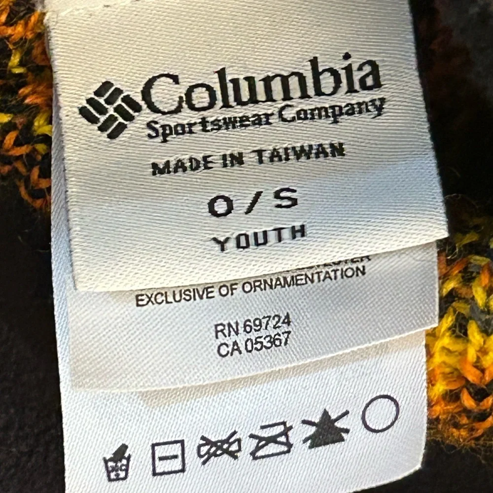 Columbia Children's Knit Geometric Pom Beanie Hat in Black, Yellow & Orange